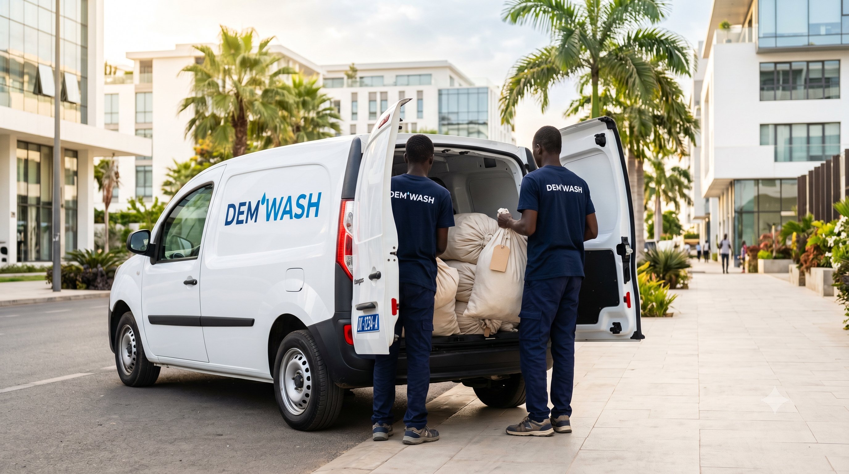 Camionnette Dem'Wash en cours de collecte B2B à Dakar
